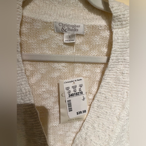 NWT Christopher & Banks button down short sleeved sweater - white size large - Picture 2 of 3